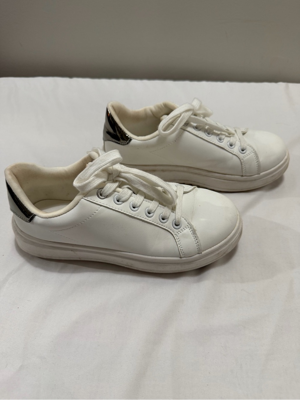 Madden Girl White Low-Top Sneakers with Silver Heel Accent